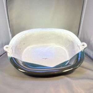 Handmade Oval Ceramic Casserole Dish Pottery Glossy Finish With Seabird & Ocean